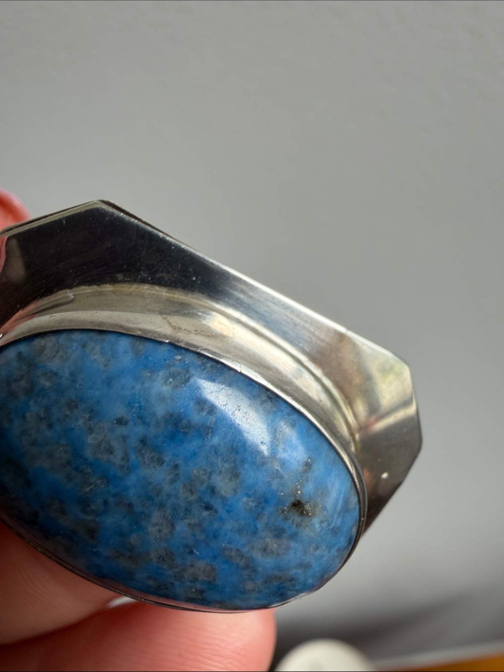 Vintage Sterling Silver Blue Stone Cabochon Pendant - Picture 4 of 7